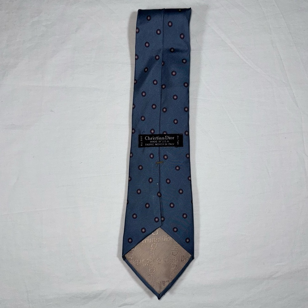 Christian Dior Rare Vintage Tie Blue & White Dot 100% Italian‎ Silk